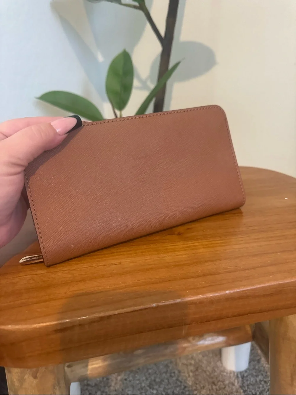 Michael Kors Brown Saffiano Zip Wallet with Gold Hardware